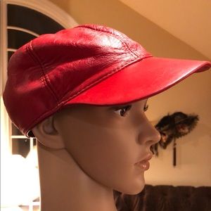 Red Genuine Leather Hat EUC